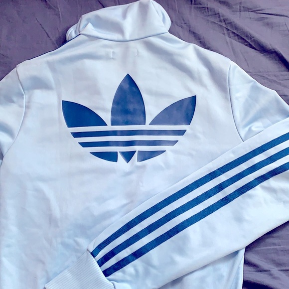Adidas sweat jacket light blue and dark blue with adidas logo on the back - Picture 2 of 4